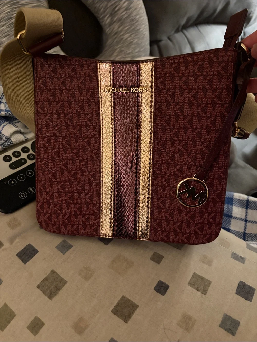 Michael Kors Burgundy Signature Crossbody with Gold Accents